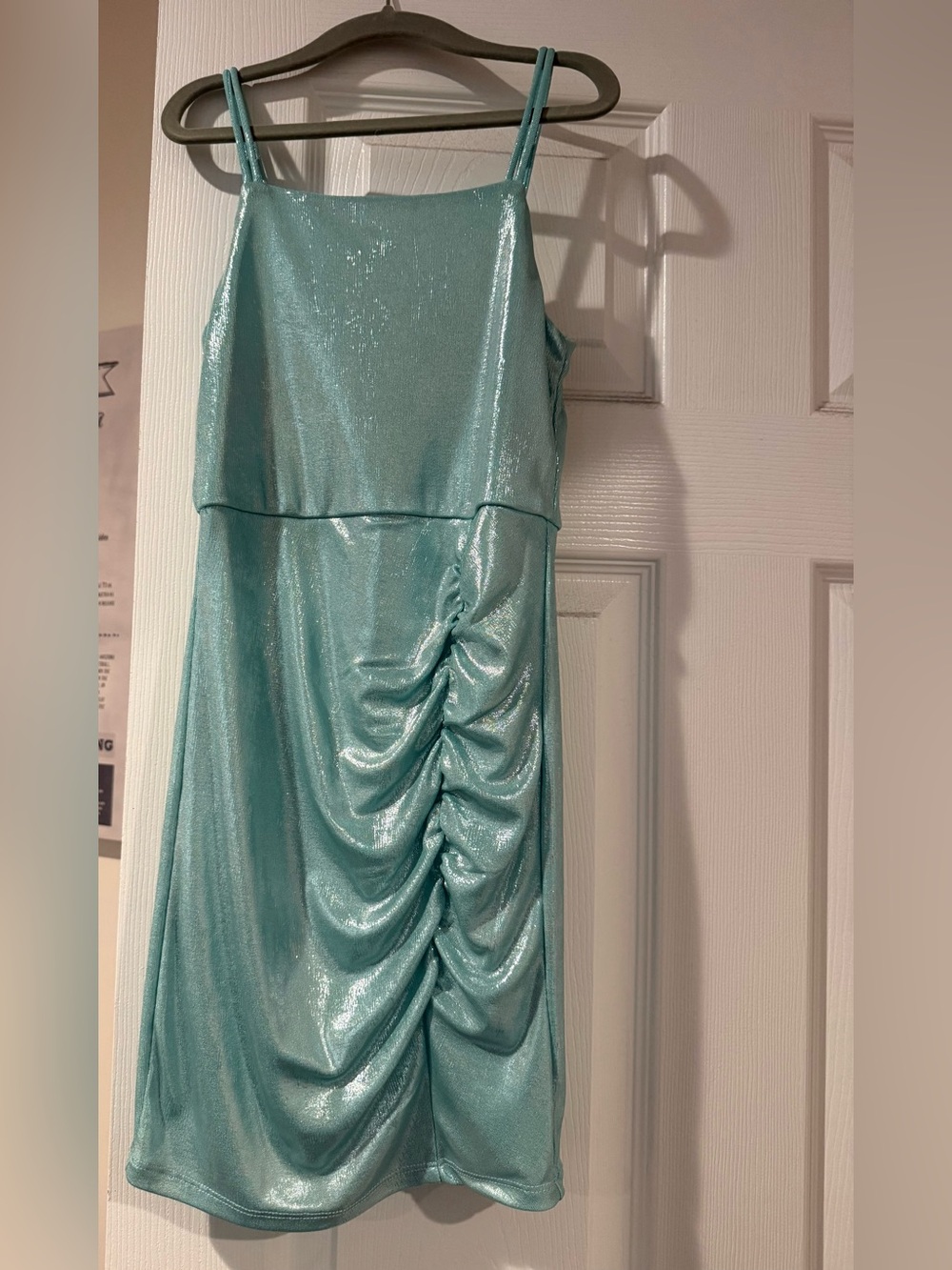 Girls Shimmery Aqua Ruched Dress